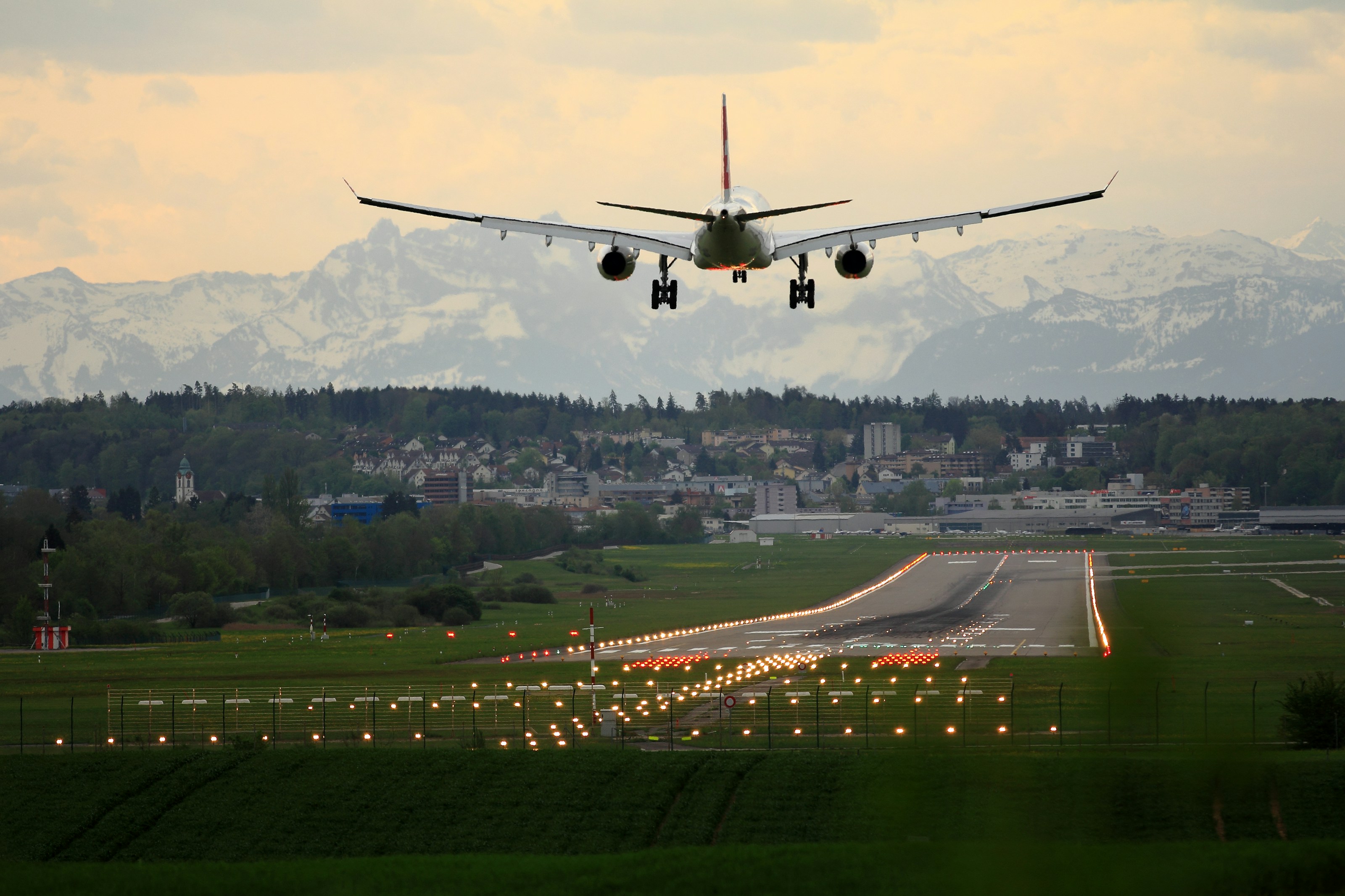 Cargo plane landing at an airport